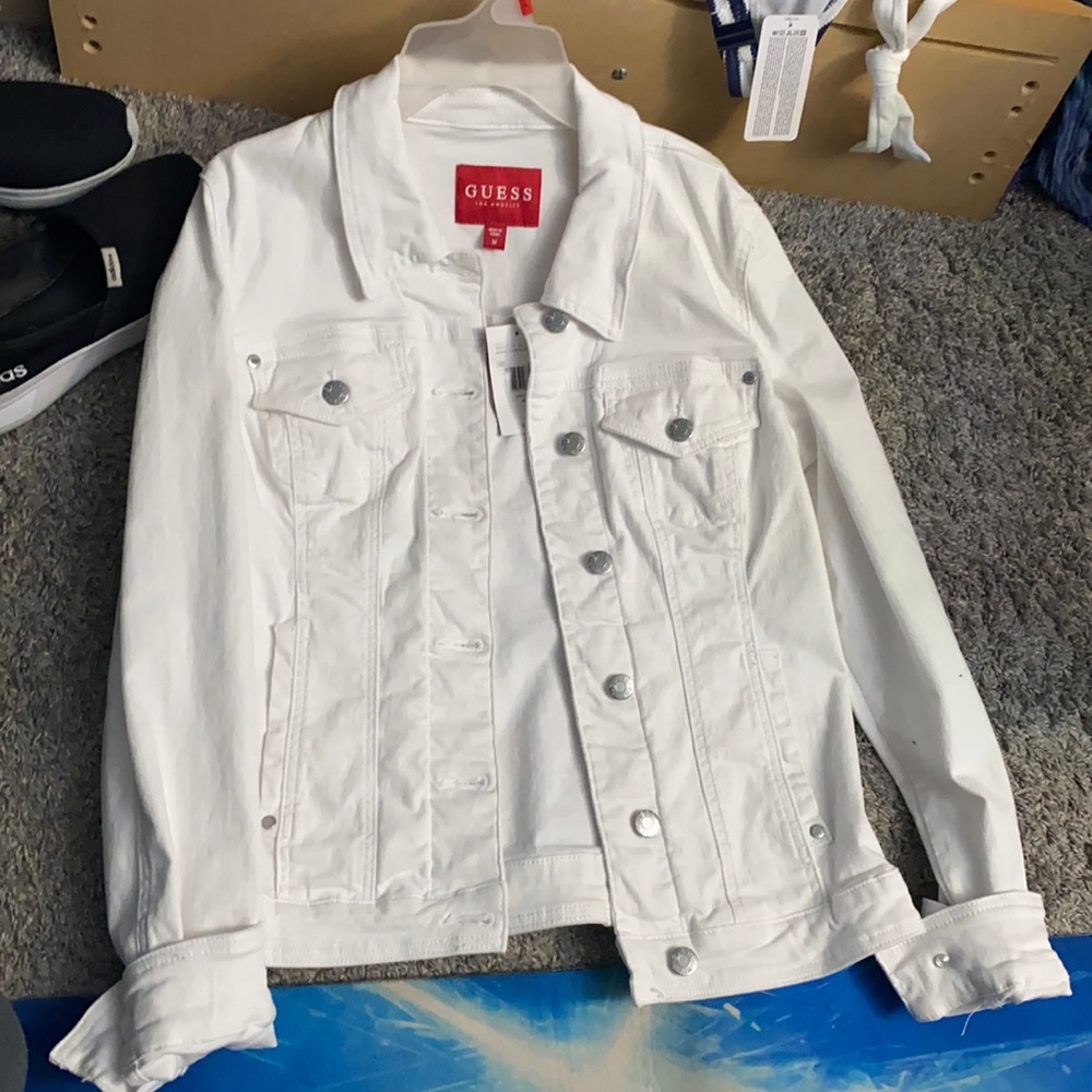 GUESS white denim jacket.